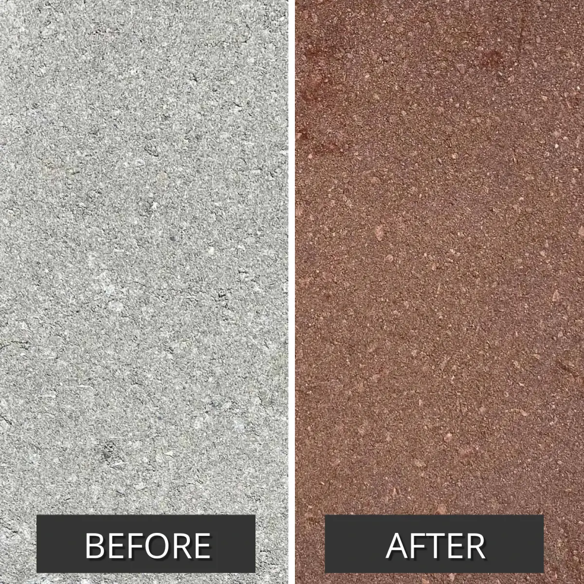 Before and after pair of a paver surface, faded then stained, Portico™ Paver Stain in 709 Crimson