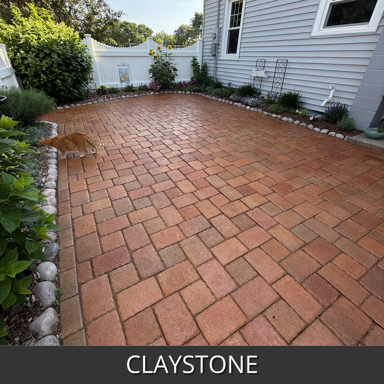 backyard patio pavers refinished with pavewave in claystone color