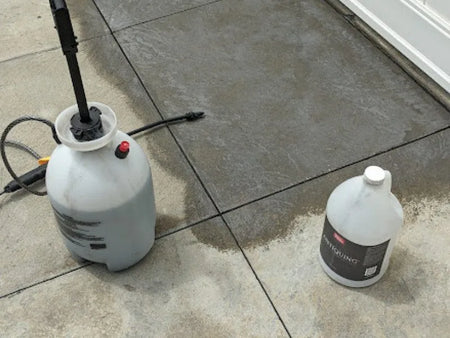 antiquing stain application with pump up sprayer