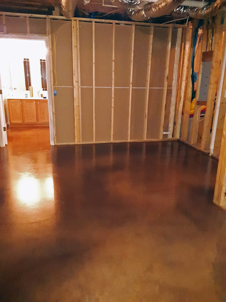 Aztec brown, driftwood and malayan buff Vibrance dyed concrete floor