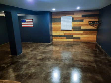 Polished black acid stained concrete floor