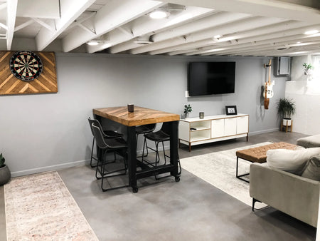 Gray Stained Concrete Basement Floor