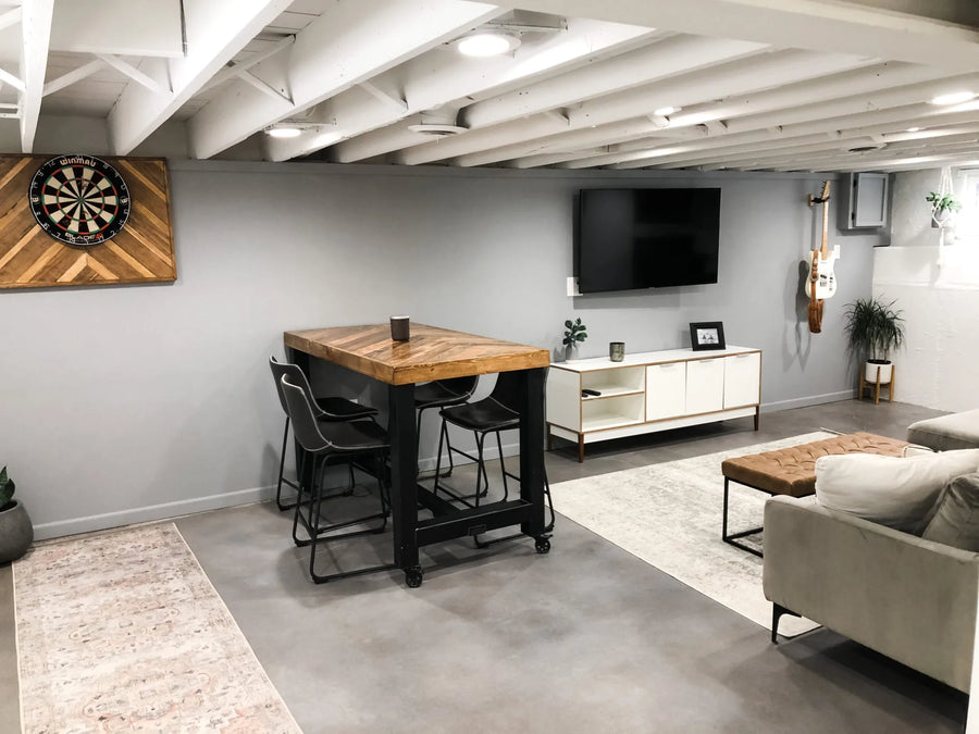 Gray Stained Concrete Basement Floor
