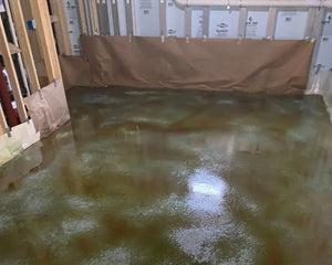 Application of Coffee Brown acid stain, creating a mottled effect on the Azure Blue base