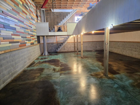 acid stained with EverStain Azure Blue Blackish Coffee Brown Desert Amber English Red and Seagrass with Miracle Gro