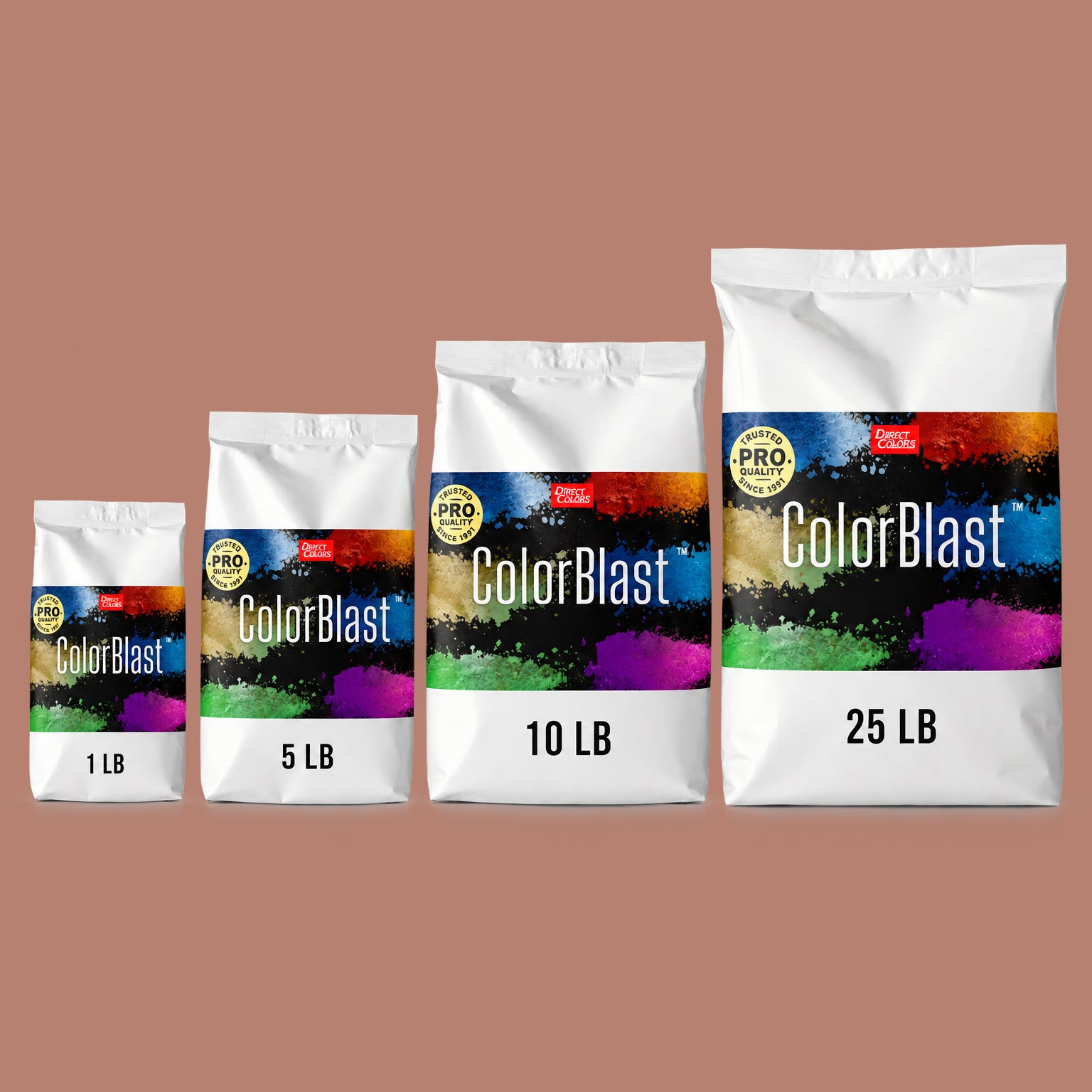 Evening Shadow concrete pigment powder — Direct Colors color 101, 1 lb per 94 lb sack, cured over grey cement shown with the product bag