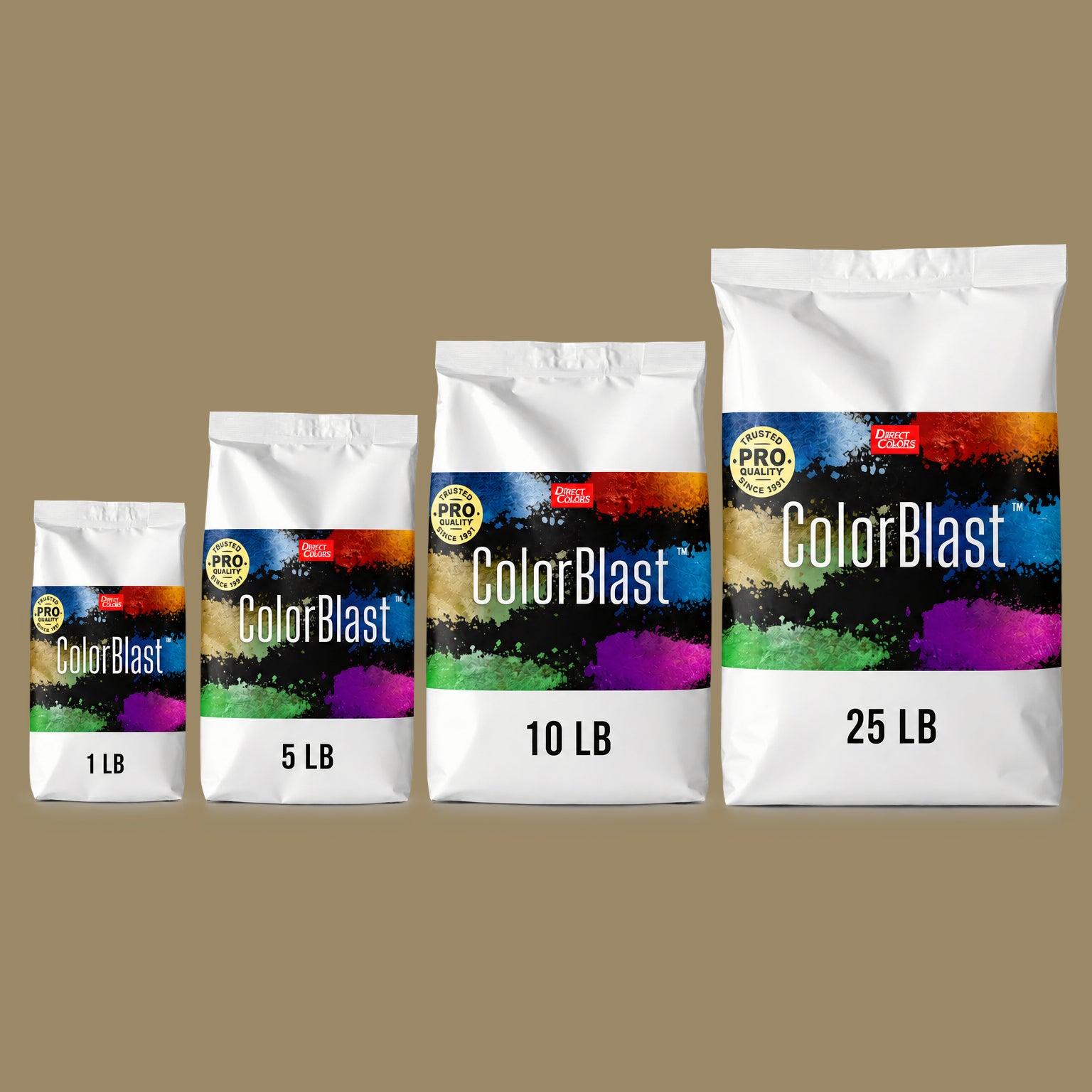 Reed Grass concrete pigment powder — Direct Colors color 103, 1 lb per 94 lb sack, cured over grey cement shown with the product bag