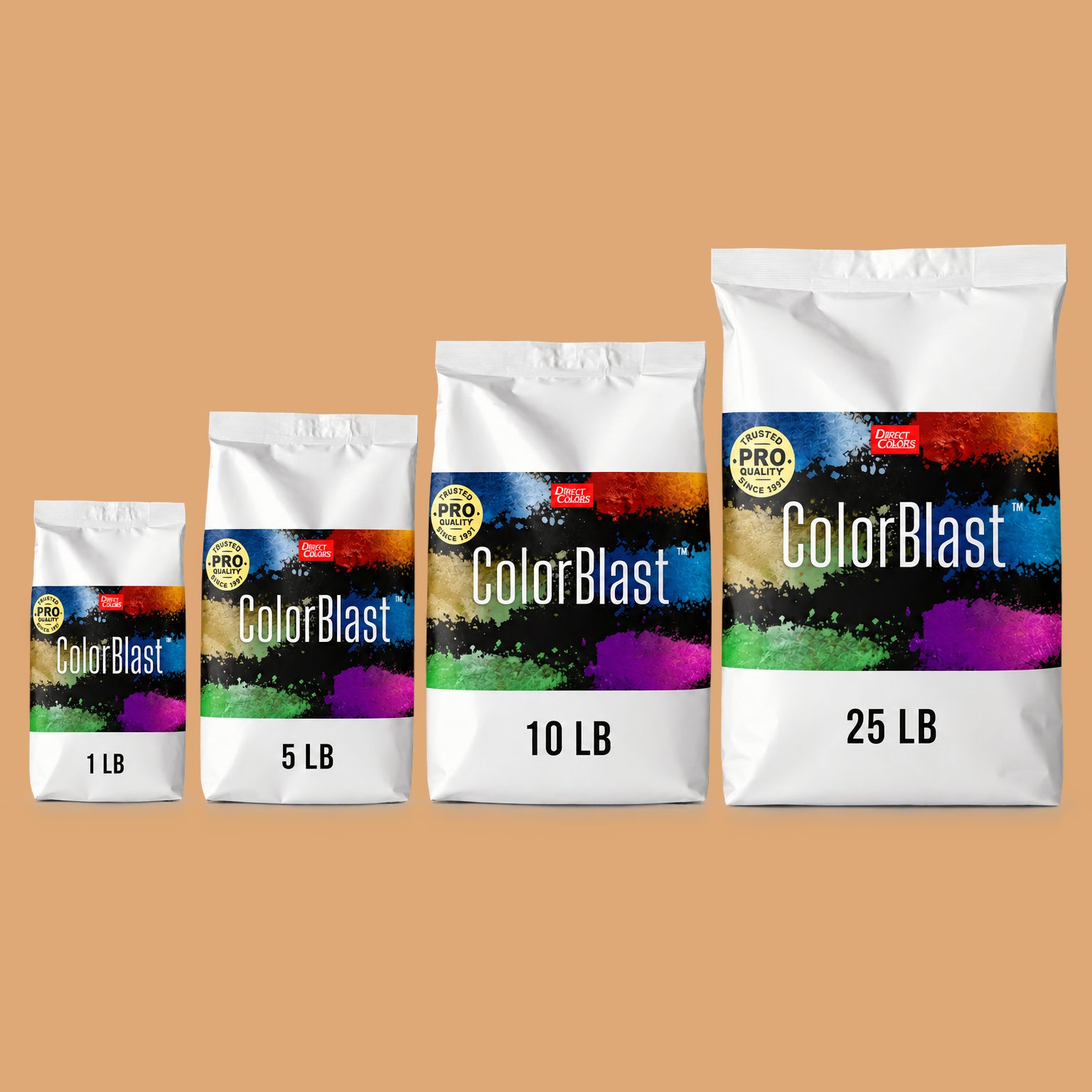 San Juan concrete pigment powder — Direct Colors color 106, 1 lb per 94 lb sack, cured over grey cement shown with the product bag