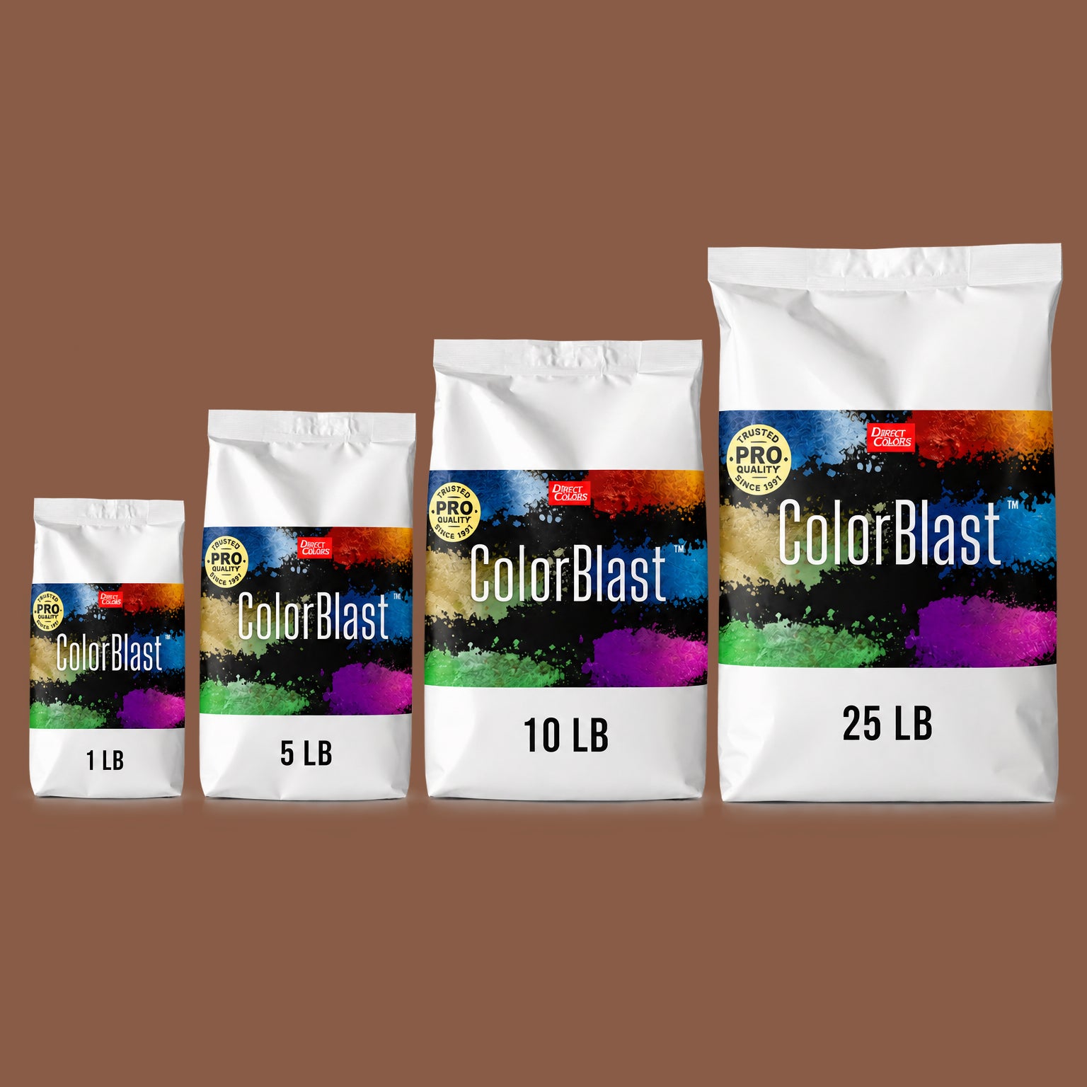 Bole concrete pigment powder — Direct Colors color 116, 5 lb per 94 lb sack, cured over grey cement shown with the product bag