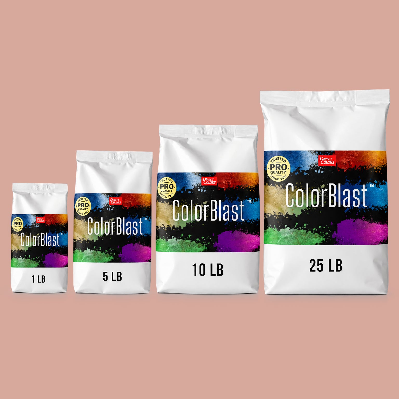 Umber concrete pigment powder — Direct Colors color 122, 3 lb per 94 lb sack, cured over grey cement shown with the product bag