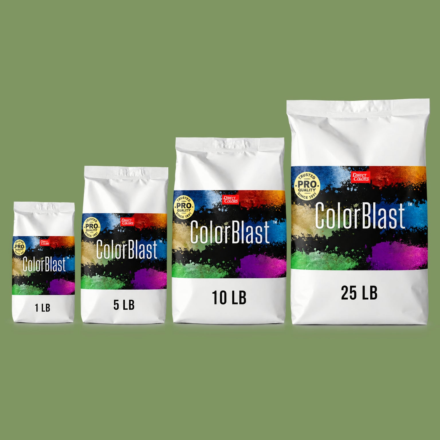 Mint Green concrete pigment powder — Direct Colors color 204, 3 lb per 94 lb sack, cured over grey cement shown with the product bag