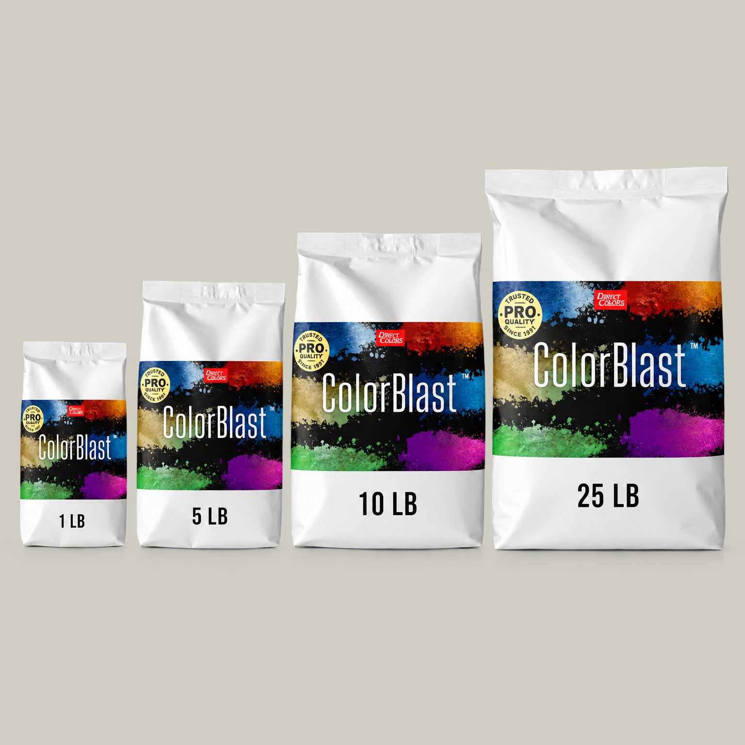 Direct Colors concrete pigment powder color 205, 1 lb per 94 lb sack, cured over grey cement shown with the product bag