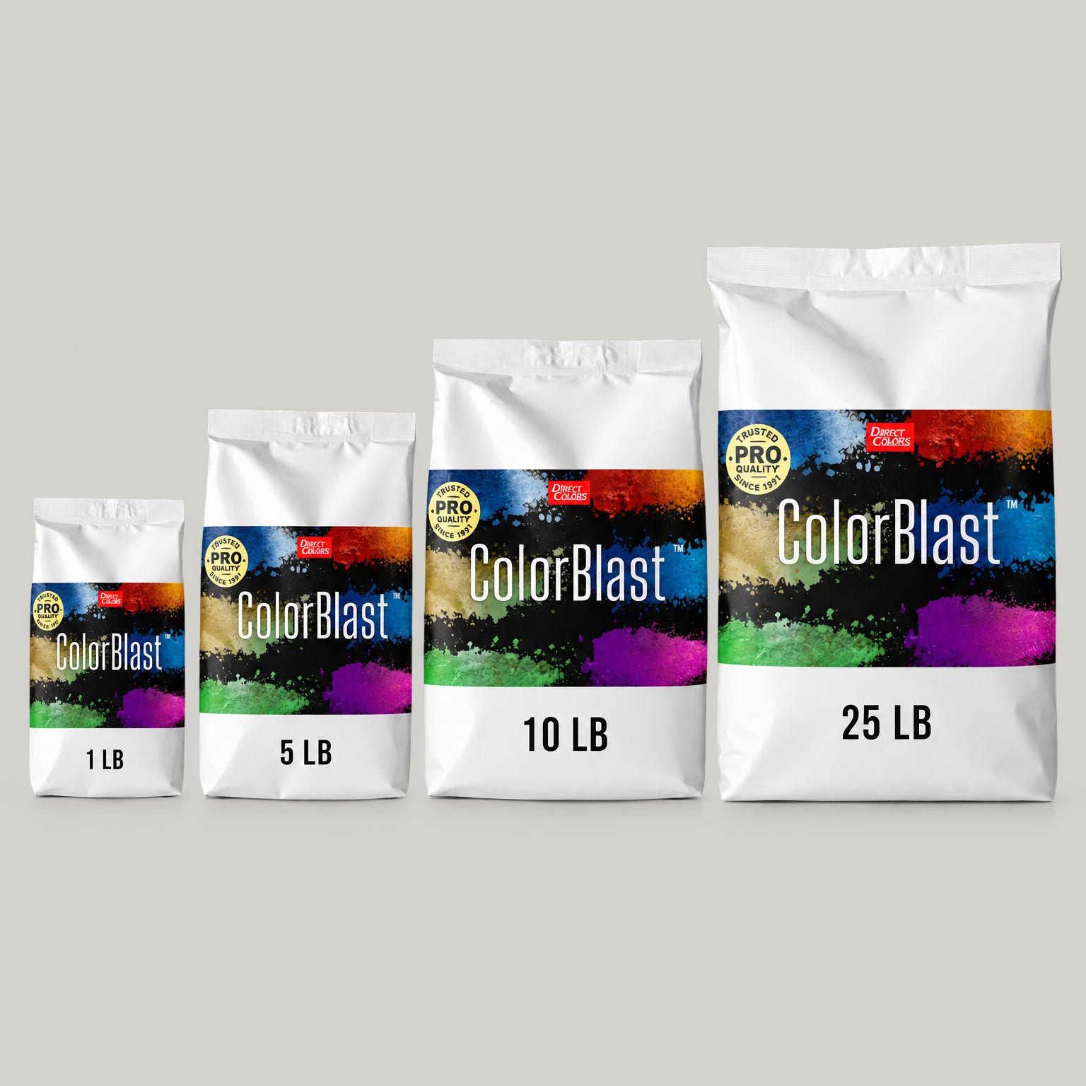 Direct Colors concrete pigment powder color 205, 7 lb per 94 lb sack, cured over grey cement shown with the product bag