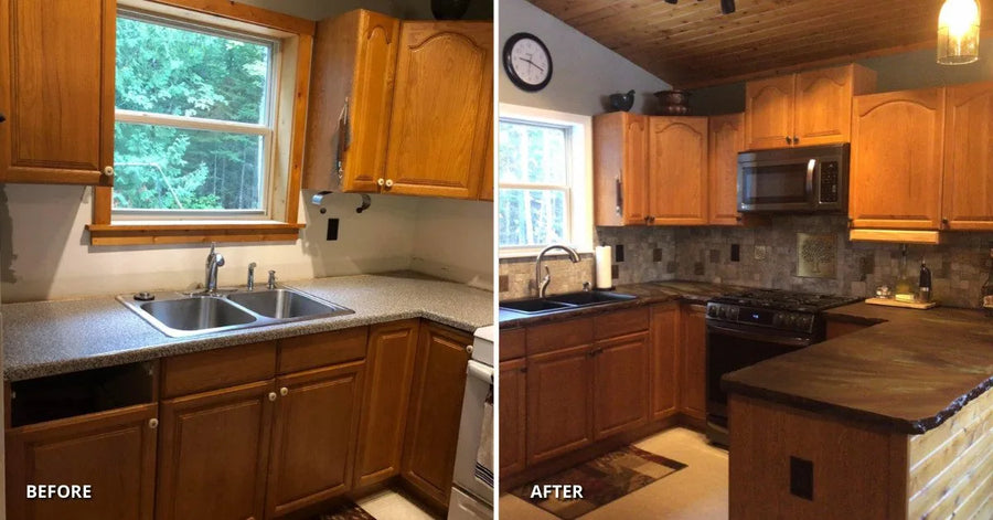 before after everstain acid stained concrete countertop