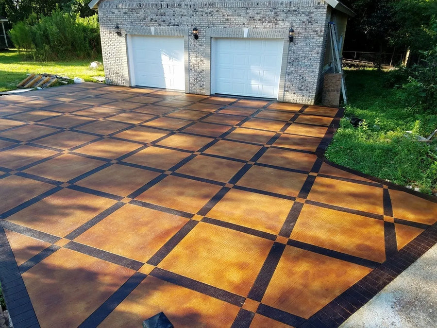Acid Stained Checkered Driveway Design