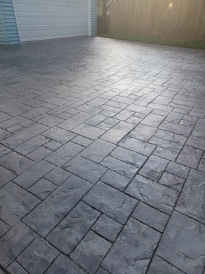 Ashlar slate stamped concrete driveway after the second application of EasySeal Satin