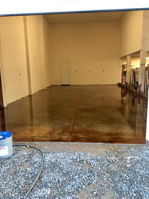 Acid stained concrete garage floor