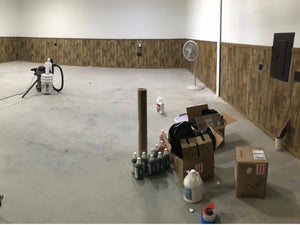 Unfinished concrete garage floor