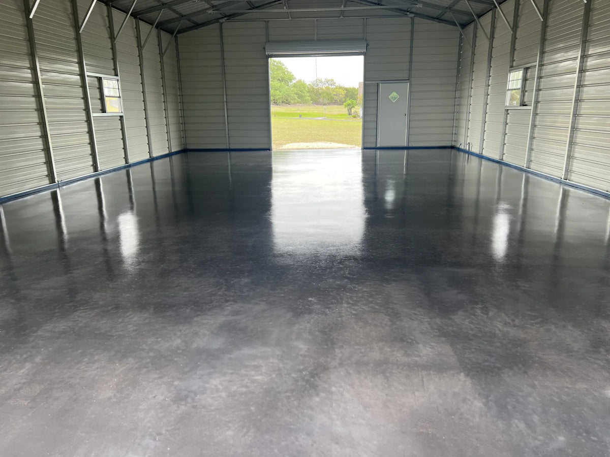 Concrete finished with ProWax Polish™ Concrete Floor Wax, Charcoal floor, waxed