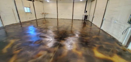 Desert Amber and Blackish EverStain Acid Stains on Pole Barn Concrete Floor