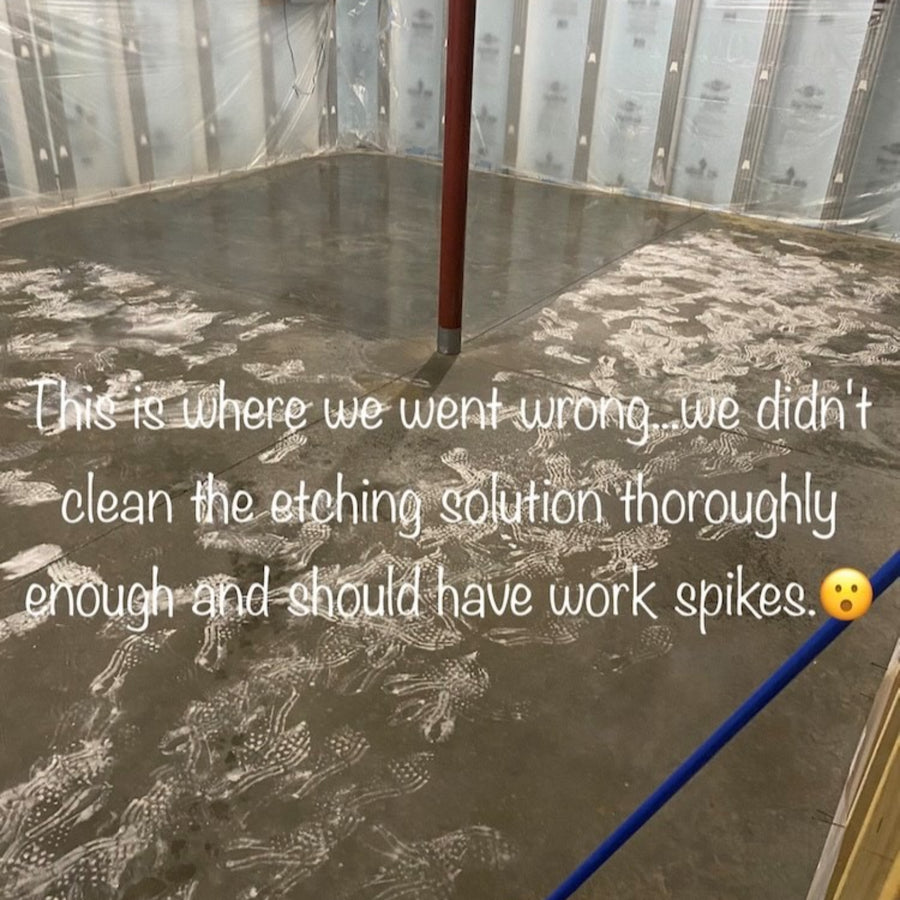 Footprints permanently etched into concrete floor after improper cleaning