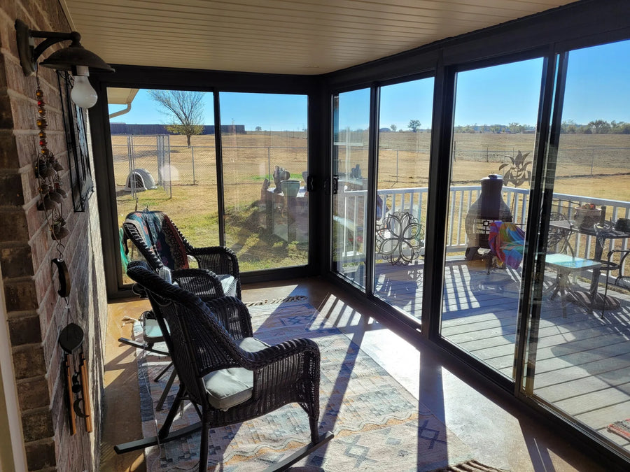 Sunroom concrete floor stained with ColorWave water-based gold stain