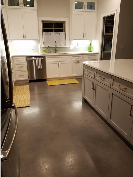 Stormy Gray, White, Charcoal & Light Slate Concrete Dye Stained Kitchen Floor