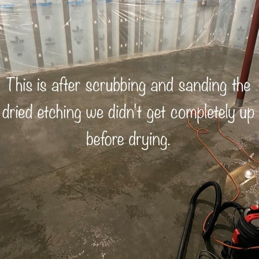 Concrete floor after scrubbing and sanding etched footprints