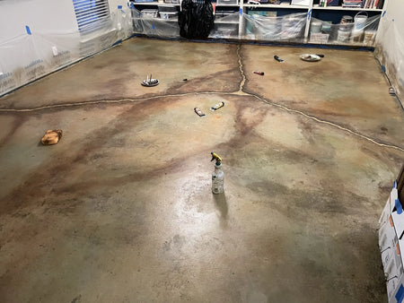 An image capturing the floor after the addition of acrylic paints