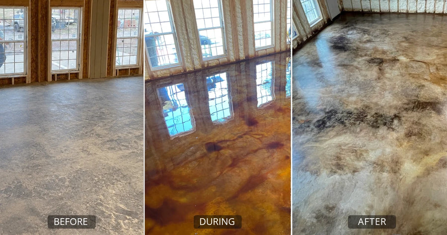 Coffee Brown and Black EverStain acid stain applied wet-on-wet on a concrete floor