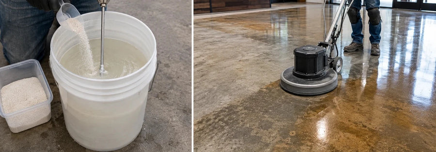 OxiGrip anti-slip additive stirred into sealer, and ProWax Polish burnished to a high gloss