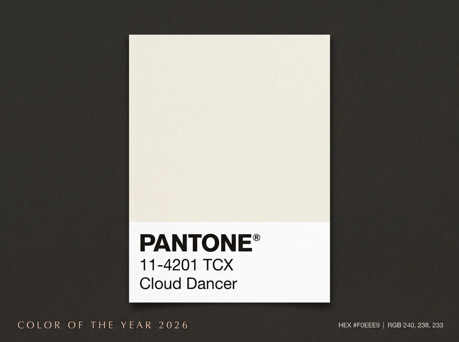 PANTONE 11-4201 TCX Cloud Dancer color chip, Pantone Color of the Year 2026