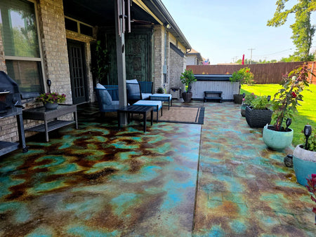 After: four EverStain™ acid stain colors layered into a copper-patina finish, sealed with two coats of EasySeal™ Satin