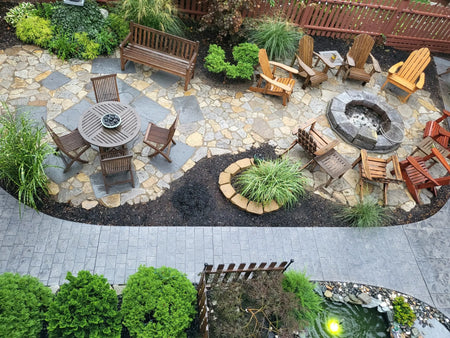 Stamped concrete stone patio colored with Light Charcoal and Silver Gray Antiquing stain