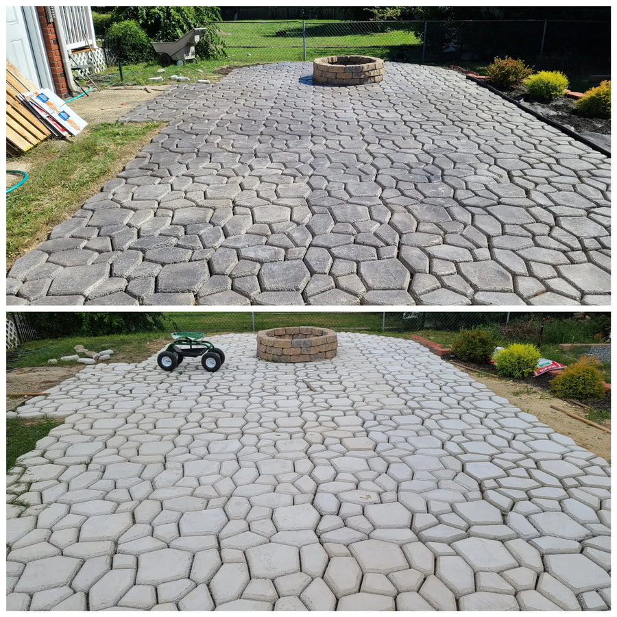 Light Charcoal Stained Patio Pavers Made with Quikrete Country Stone Walk Maker Mold Photo