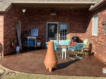 Finished smooth concrete patio restored with Chocolate EasyTint tinted sealer