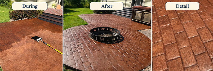 stamped concrete patio before during after resealing