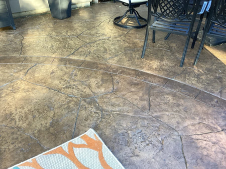 Faded stamped concrete patio before EasySeal Gloss application