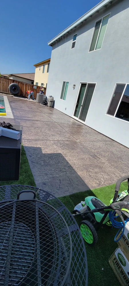 Stamped concrete patio deck after application of Light Charcoal EasyTint™ Gloss