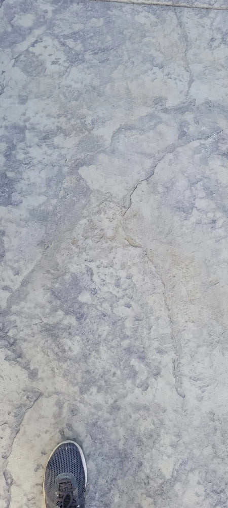 A patio deck showing signs of wear and faded color