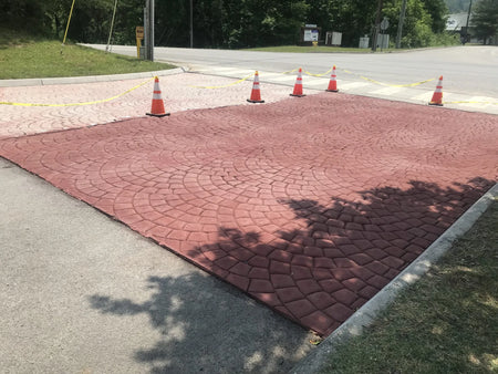 Revitalized entrance pavers with a vibrant Cinnabar Portico stain