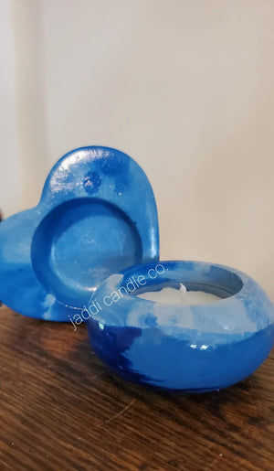 Blue Pigment Concrete Candle Holders by Leslie B