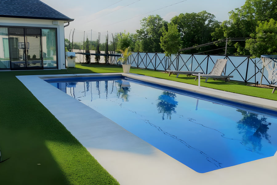 Broom-finished concrete pool deck stained with Buff EasyTint™ for a clean, natural look