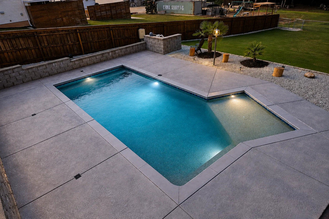 Stained pool deck gray