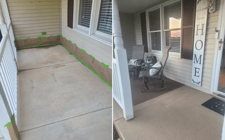 before and after front porch makeover with khaki easytint