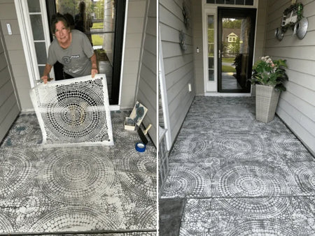 The porch is now welcoming with a new stencil design and decor