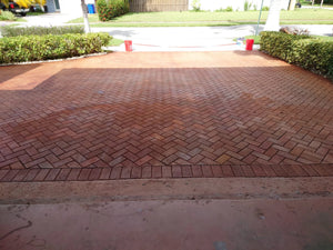 Faded driveway concrete pavers
