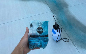 Miracle-Gro can be used with Seagrass acid stain to intensify blue-green tones and create bolder color movement on outdoor concrete