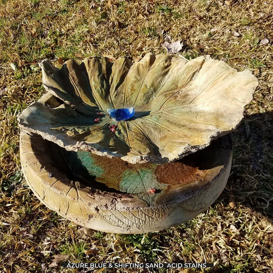 Azure Blue Shifting Sand Acid Stain Concrete Bird Bath Decor High Quality
