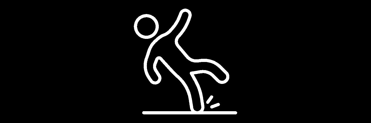 White outline of a person slipping on a wet surface on a black background